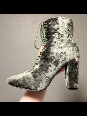 Sage Green Crushed Velvet Ankle Boot, 8.5
